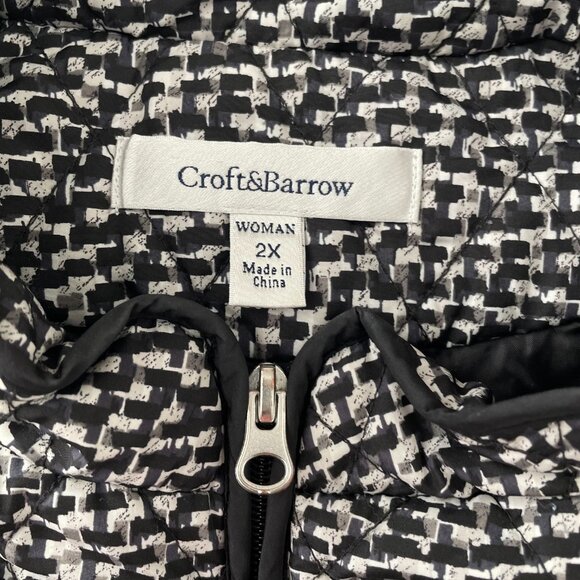 Croft & Barrow Womens Black & White Quilted Tweed Pattern Puffer Vest Size 2X - Picture 3 of 11